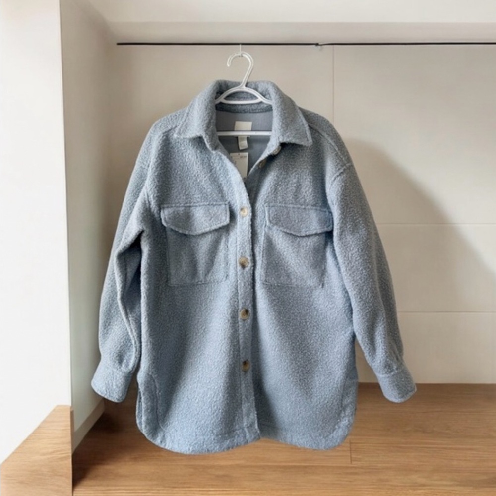 H&M Baby Blue Teddy Bear Oversized Shacket (Shirt/Jacket)